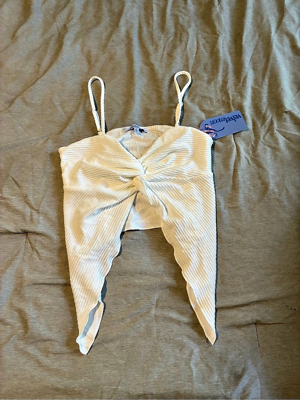 Velvet Moon White Ruched Crop Top New